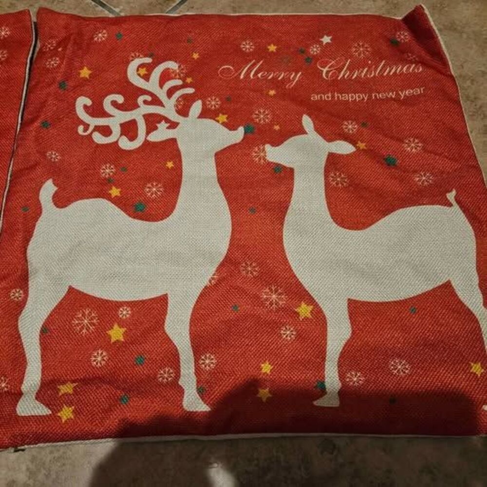 Christmas Throw Pillow Covers Set of 2 16" x 17"  Red with Red Deer